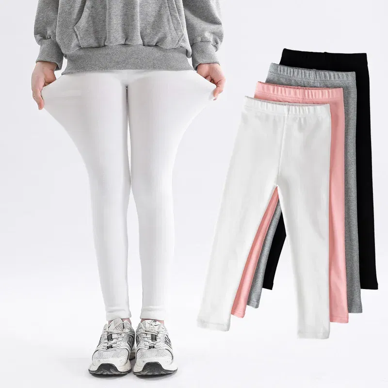 Color: Blue, Kid Size: 4T - Girls' Leggings Spring And Autumn Style 95 Cotton Female Baby Elastic Pants Children's Slim outer Wear Pants