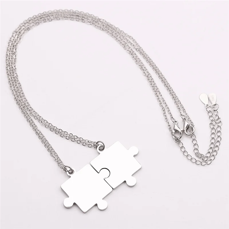 Metal color: Antique Silver Plated - 1pair Stainless Steel Classic Puzzle Pendant Necklace Simple Exquisite Jewellery Gift For Friends