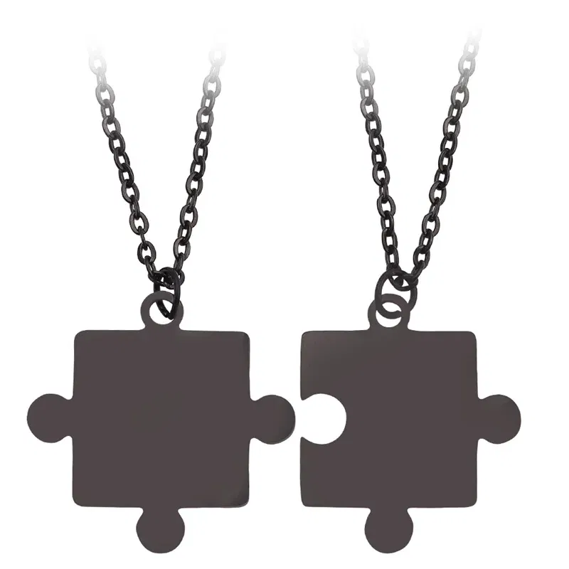 Metal color: Antique Silver Plated - 1pair Stainless Steel Classic Puzzle Pendant Necklace Simple Exquisite Jewellery Gift For Friends