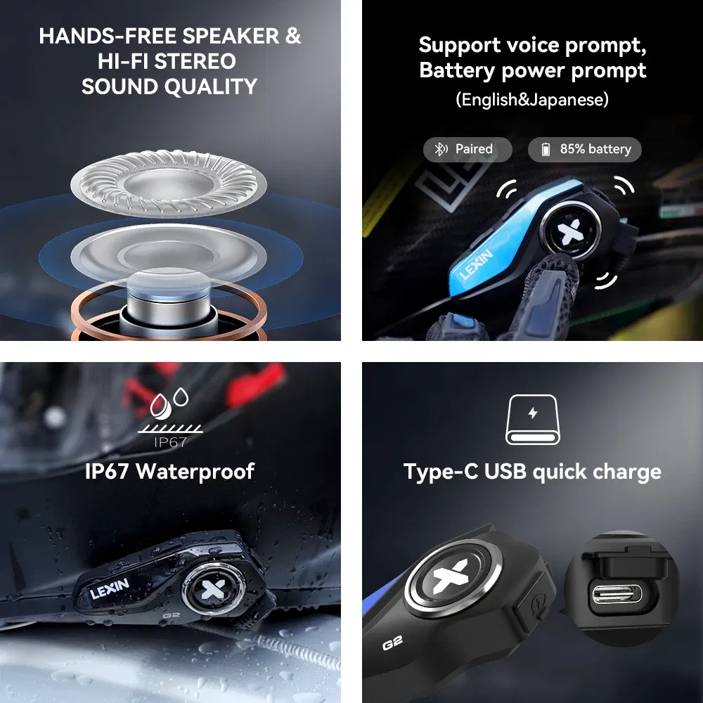 Color: black, Ships From: CHINA - Lexin-G2P Motorcycle Helmet Bluetooth Intercom Up To Pair 6 Riders&Big Button Design Exchangeable Pattern Shell 120KM/H