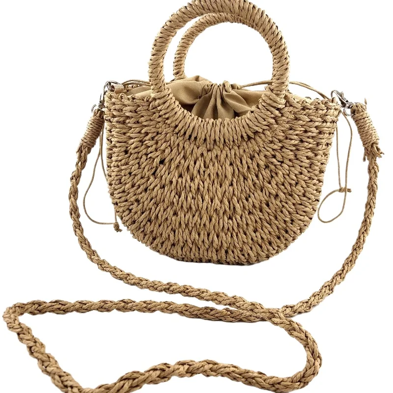 1pcs Handwoven Shoulder Bag Women Summer Beach Tote Fashion Designer Braided Crossbody Bags Ladies Half-Moon Straw Woven Handbag