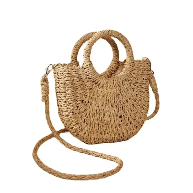 1pcs Handwoven Shoulder Bag Women Summer Beach Tote Fashion Designer Braided Crossbody Bags Ladies Half-Moon Straw Woven Handbag