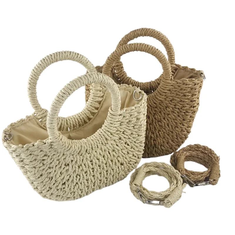 1pcs Handwoven Shoulder Bag Women Summer Beach Tote Fashion Designer Braided Crossbody Bags Ladies Half-Moon Straw Woven Handbag