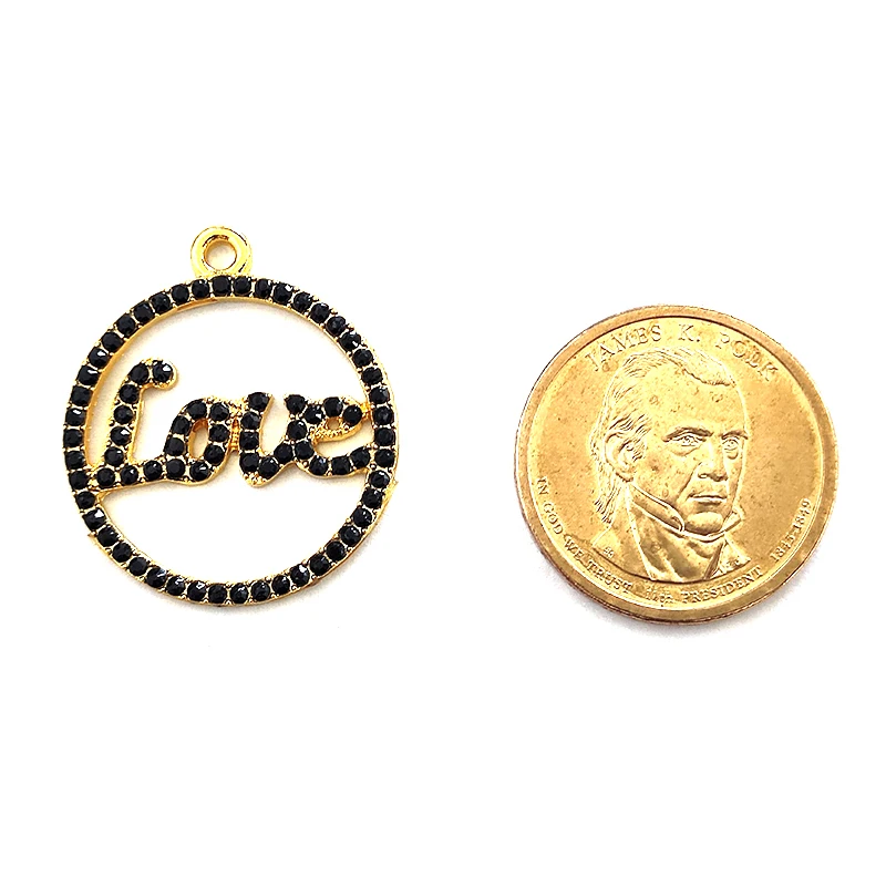 Metal color: Gold-color, Ships From: CHINA - 10pcs Love Circular Letter Charms with Rhinestones for Bracelet Bangle Jewelry Making DIY Accessories Wholesale LER029- LER030