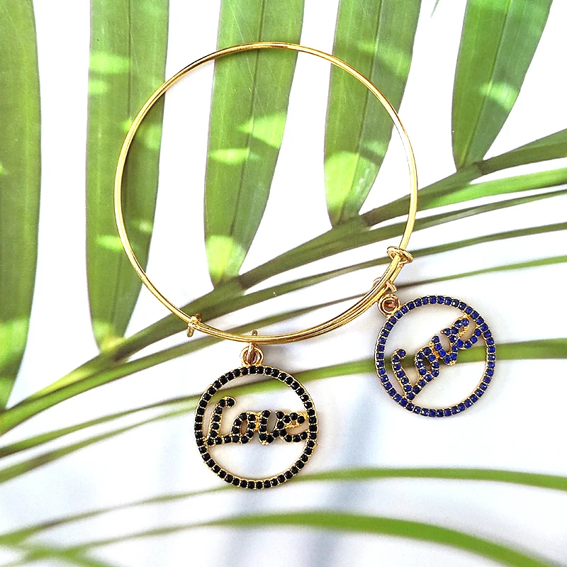 Metal color: Gold-color, Ships From: CHINA - 10pcs Love Circular Letter Charms with Rhinestones for Bracelet Bangle Jewelry Making DIY Accessories Wholesale LER029- LER030