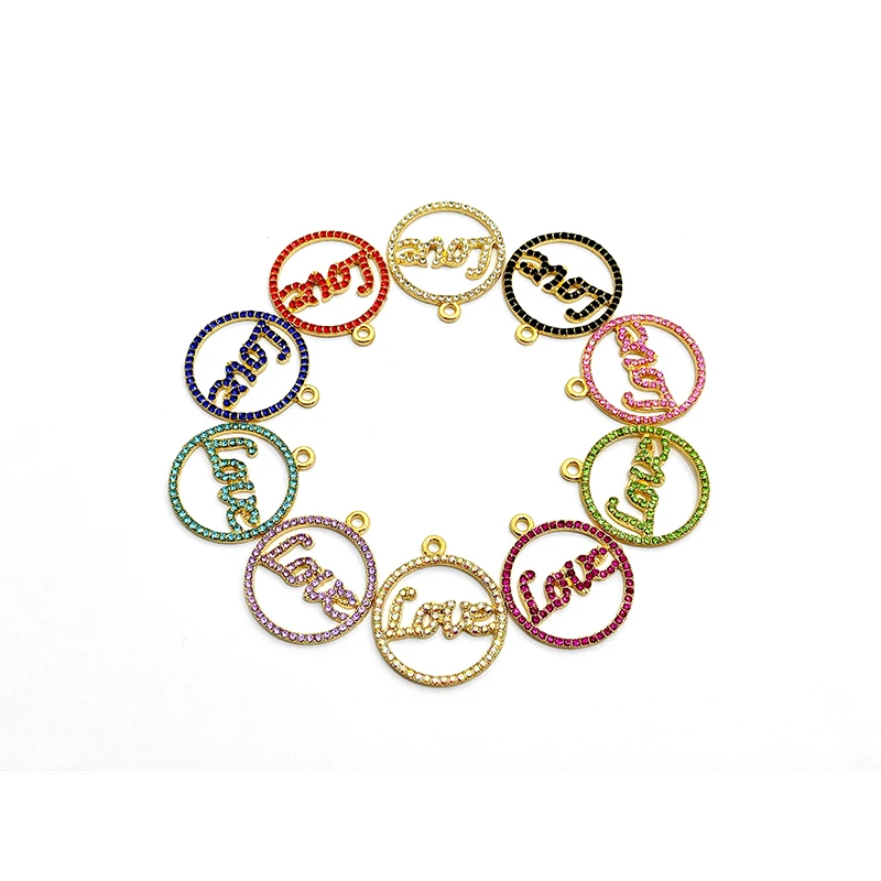Metal color: Gold-color, Ships From: CHINA - 10pcs Love Circular Letter Charms with Rhinestones for Bracelet Bangle Jewelry Making DIY Accessories Wholesale LER029- LER030