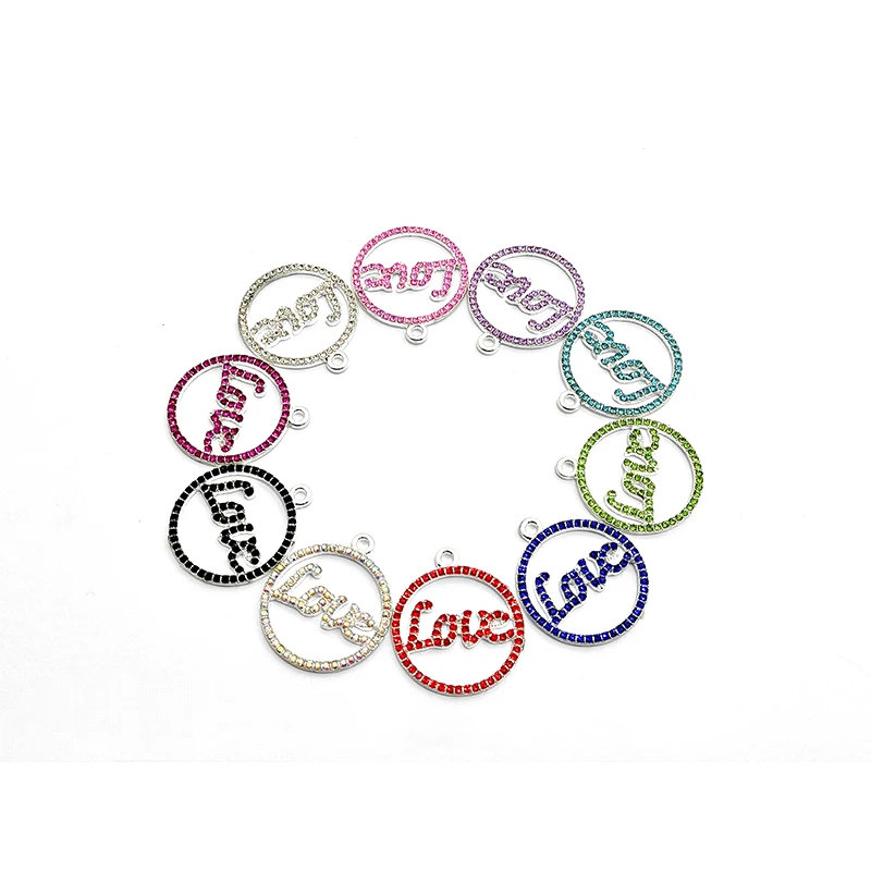 Metal color: Gold-color, Ships From: CHINA - 10pcs Love Circular Letter Charms with Rhinestones for Bracelet Bangle Jewelry Making DIY Accessories Wholesale LER029- LER030