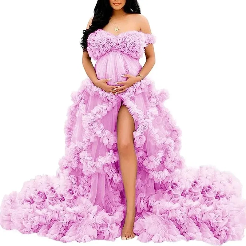 Color: Khaki, Maternity Size: S, Ships From: CHINA - Tulle Long Maternity Dress Photoshoot п?»?°?‚ь?µ photography dresses baby shower dresses for pregnant woman п?»?°?‚ь?µ д?»я ?±?µр