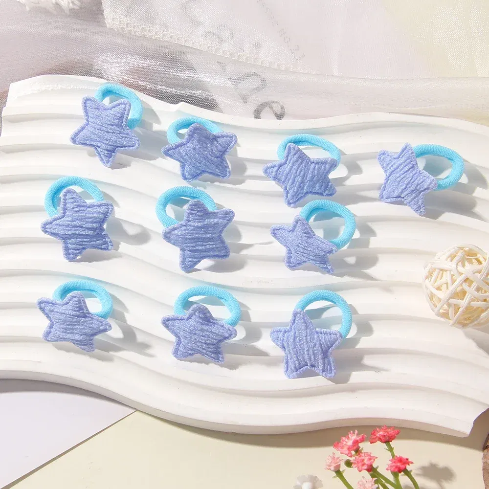 Color: DEEP BLUE - 10/30Pcs Children Hairbands No Harm Hair Cartoon Towel Rope Ponytail Holder Kids Mini Rubber Band Headwear Girls Halloween Gift