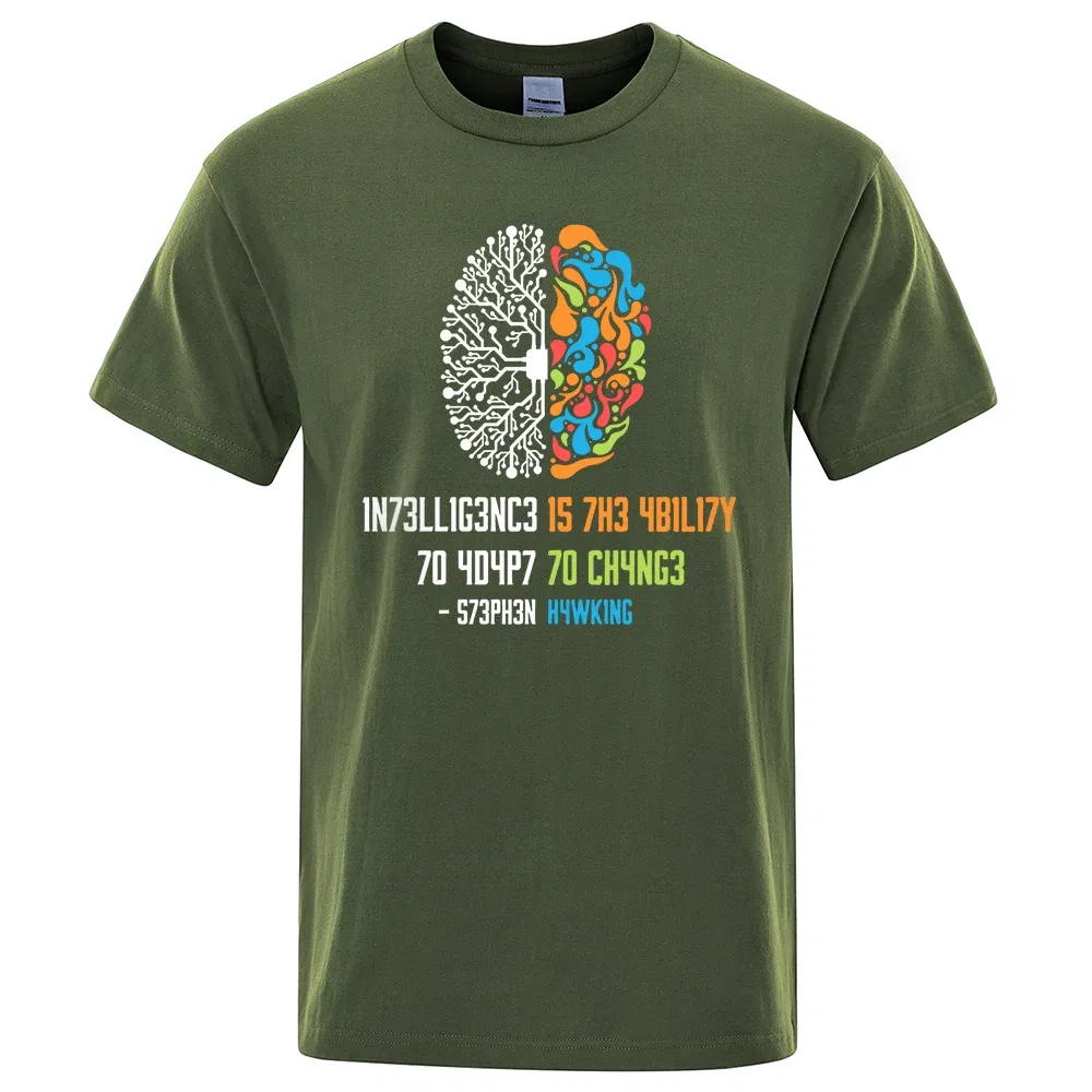 Color: Gold, Size: M - Intelligence Is The Ability To Adapt To Change Tops Men Women Shirt Loose Clothing Loose Cotton Oversize Tshirt Hip Hop Tops