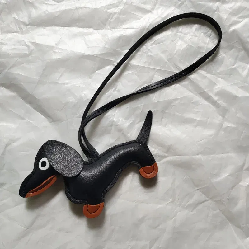 Color: Yellow - Classic Cute Puppy Dog Bag Pendant Key chain Fashion PU Leather Dachshund key Ring Accessories