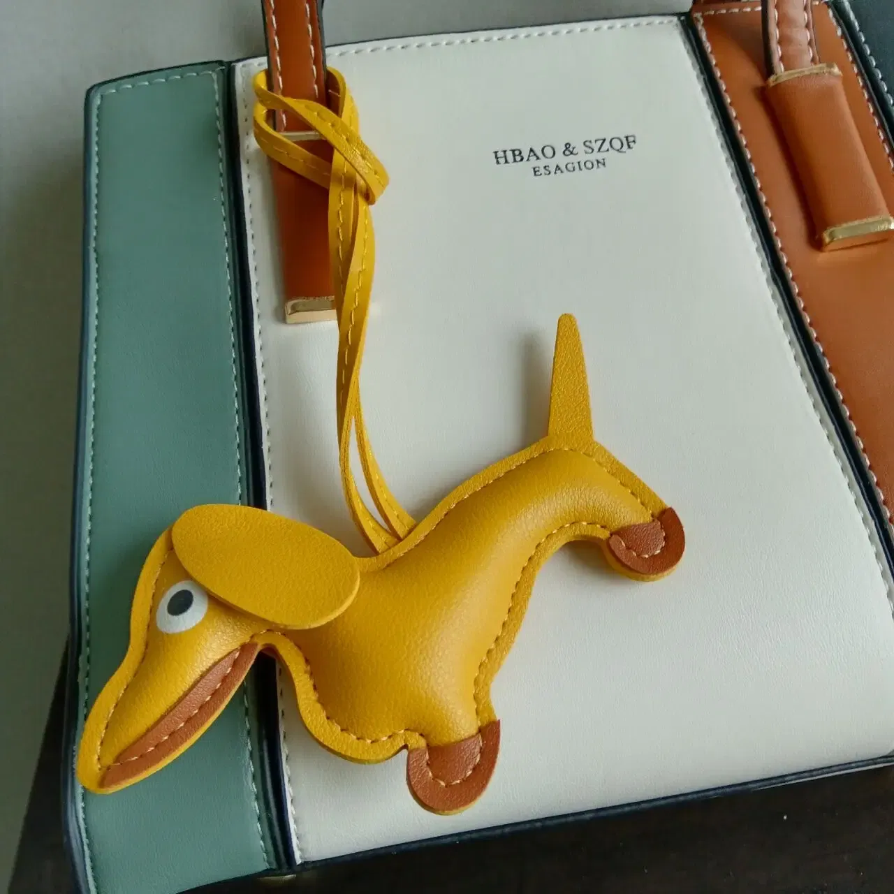 Color: Yellow - Classic Cute Puppy Dog Bag Pendant Key chain Fashion PU Leather Dachshund key Ring Accessories