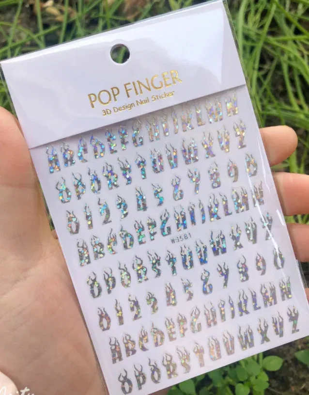 Color: Diamond H Color - 1PCS New English Alphabet Nail Stickers Multi-Color Laser Reflective Nail Slider Art Cool Text Nail Kit