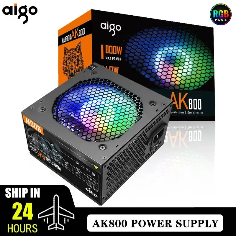 To Aigo AK PC PSU Power Supply Unit 500W 600W 700W 800W 1000W Gaming 120mm RGB Fan 220V ATX Desktop computer Power Supply for