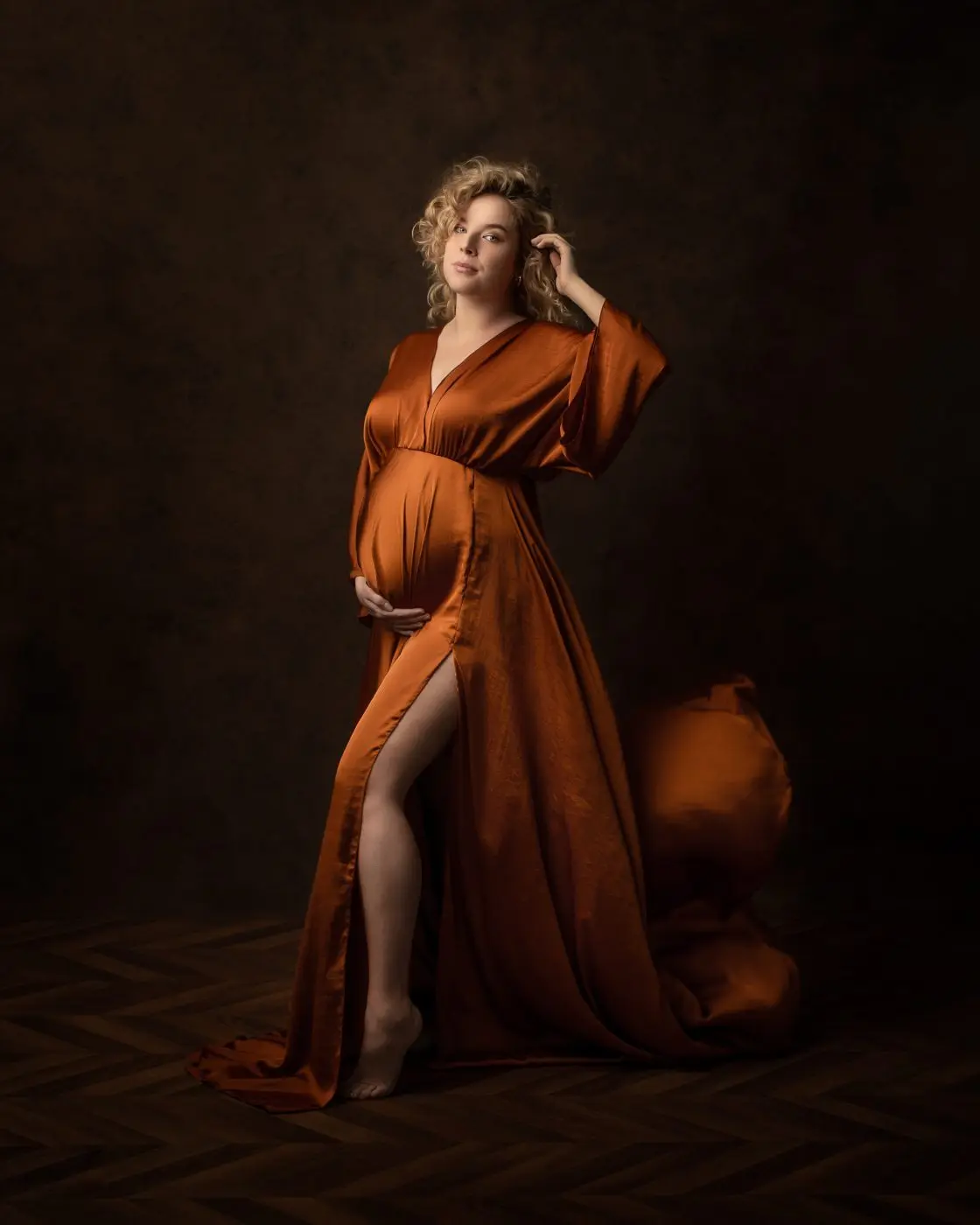 Color: Red - Boho Maternity Photography Props V Neck Dresses Free Size Adjustable Soft Pregnancy Photo Shoot Sides Slit For Baby Shower