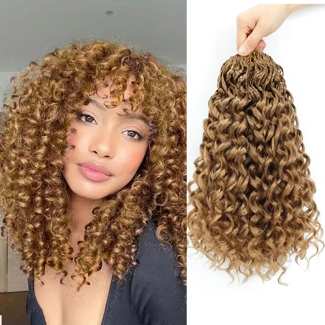 Color: #27, Stretched Length: 14inches, Bulk Buy: 3Pcs/Lot - Box Gogo Curl Crochet Hair for Black Women Pre looped Short Ocean Wave Crochet Hair Water Wave Beach Curl Crochet Braiding Hair