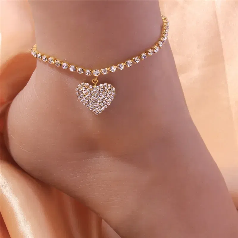 Metal Color: Imitation Rhodium Plated - Adjustable Heart Shap Pendant Chain Women's Anklets Silver Gold Color Luxury Bracelet on Leg Accessories Party Fashion Jewelry