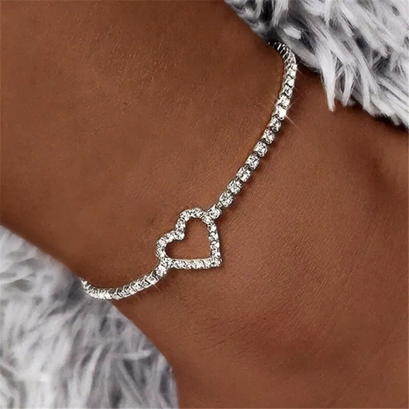 Metal Color: Imitation Rhodium Plated - Adjustable Heart Shap Pendant Chain Women's Anklets Silver Gold Color Luxury Bracelet on Leg Accessories Party Fashion Jewelry