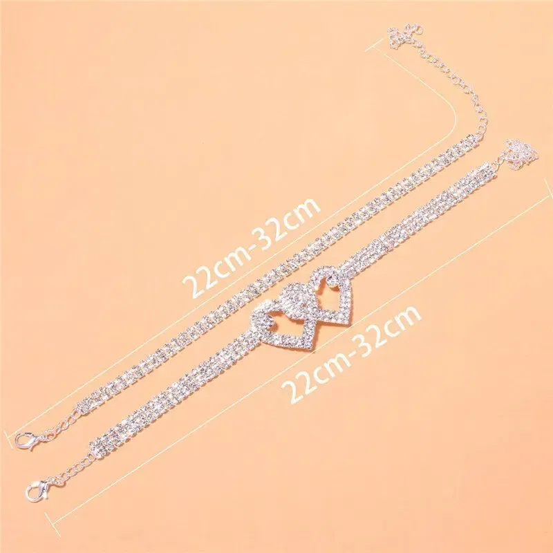 Metal Color: Imitation Rhodium Plated - Adjustable Heart Shap Pendant Chain Women's Anklets Silver Gold Color Luxury Bracelet on Leg Accessories Party Fashion Jewelry