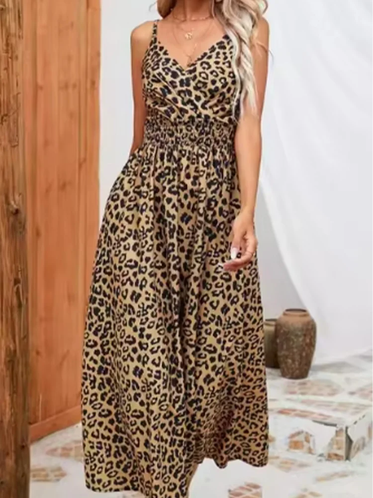 Color: Brown, Size: XXL - Sleeveless V-neck Fashion Suspender Leopard Print Sexy Women's Dress Dating Vacation Street Parties Summer Dresses