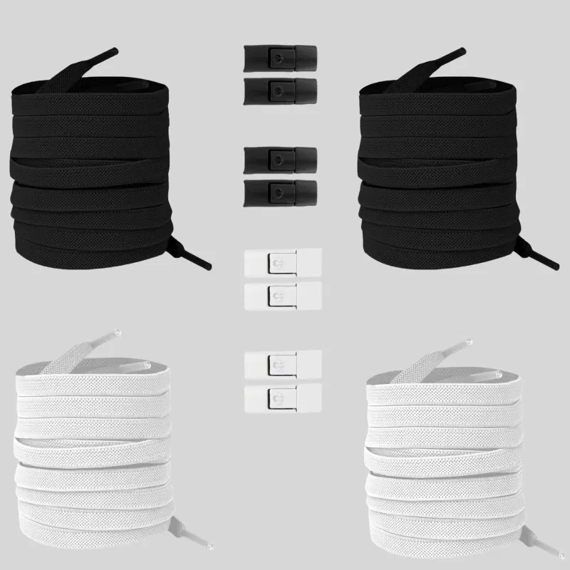 Color: Clear - 2/4/10pairs Without Ties Elastic Laces No Tie Shoe Laces Press Lock Shoelaces Sneaker Kids Adult 8MM Widened Flat Shoelace