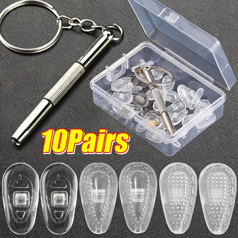 Color: GRAY - Eyeglasses Nose Pads with Screwdriver Soft Oval Silicone Air Chamber Glasses Anti-slip Nose Pad Screw Replacement Repair Tools