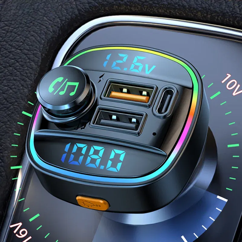 Car Radio Modulator MP3 Player Bluetooth 5.0 FM Transmitter Hands-Free,USB Super Fast Charging Cigarette Lighter