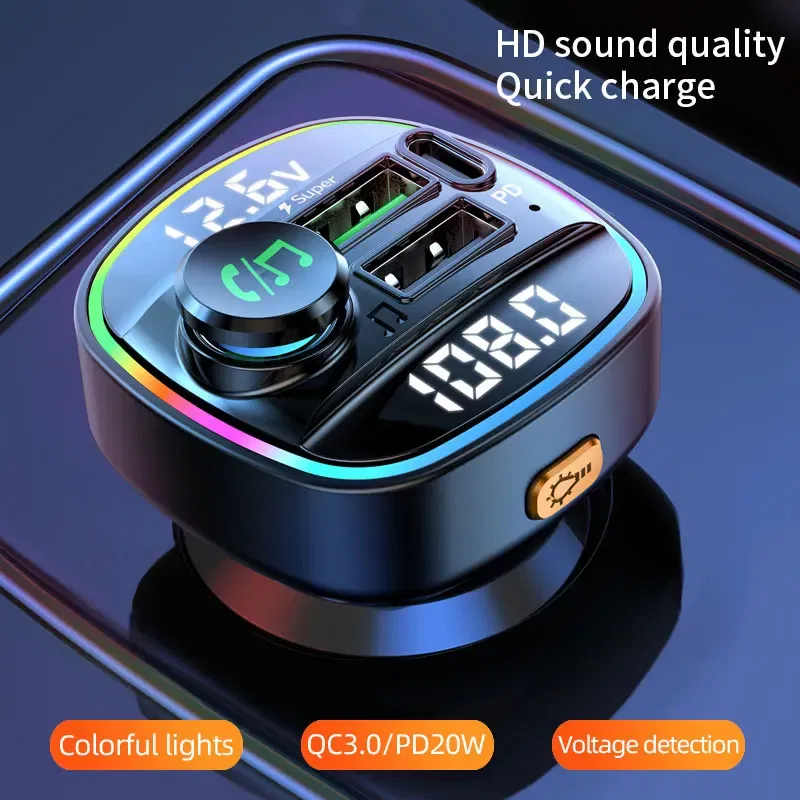 Car Radio Modulator MP3 Player Bluetooth 5.0 FM Transmitter Hands-Free,USB Super Fast Charging Cigarette Lighter