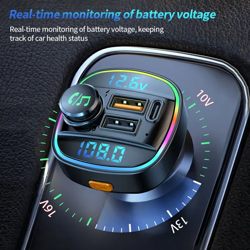 Car Radio Modulator MP3 Player Bluetooth 5.0 FM Transmitter Hands-Free,USB Super Fast Charging Cigarette Lighter