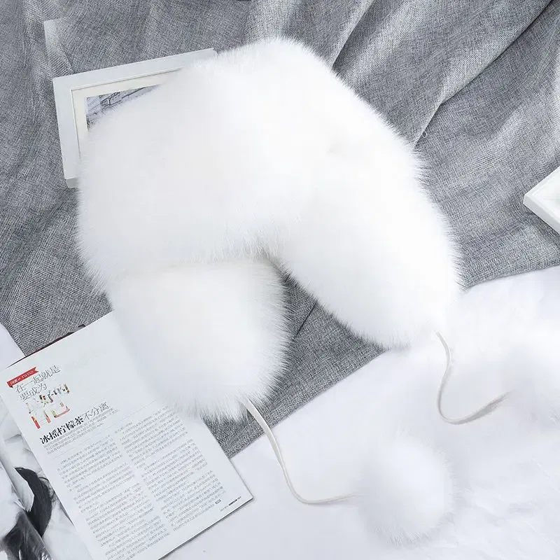 Color: GRAY, Hat Size: One Size - Real Fur 100% Fox Skin Russian Businessmen Pilot Bombers Full Mao Men's hat Ushanka Winter Ear Guard Hat Raccoon Fur Beanie hat