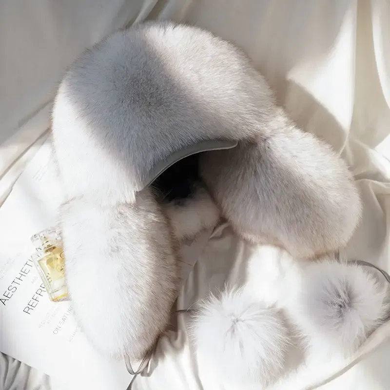 Color: GRAY, Hat Size: One Size - Real Fur 100% Fox Skin Russian Businessmen Pilot Bombers Full Mao Men's hat Ushanka Winter Ear Guard Hat Raccoon Fur Beanie hat