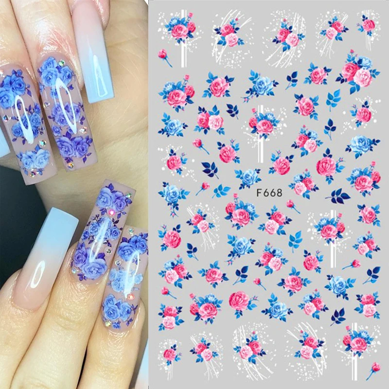 Color: SKY BLUE - 3D Blue Butterfly Adhesive Stickers Nail Art Decoration Laser Flowers Leaves Nail Sticker Nail Art Supplies Nail Parts