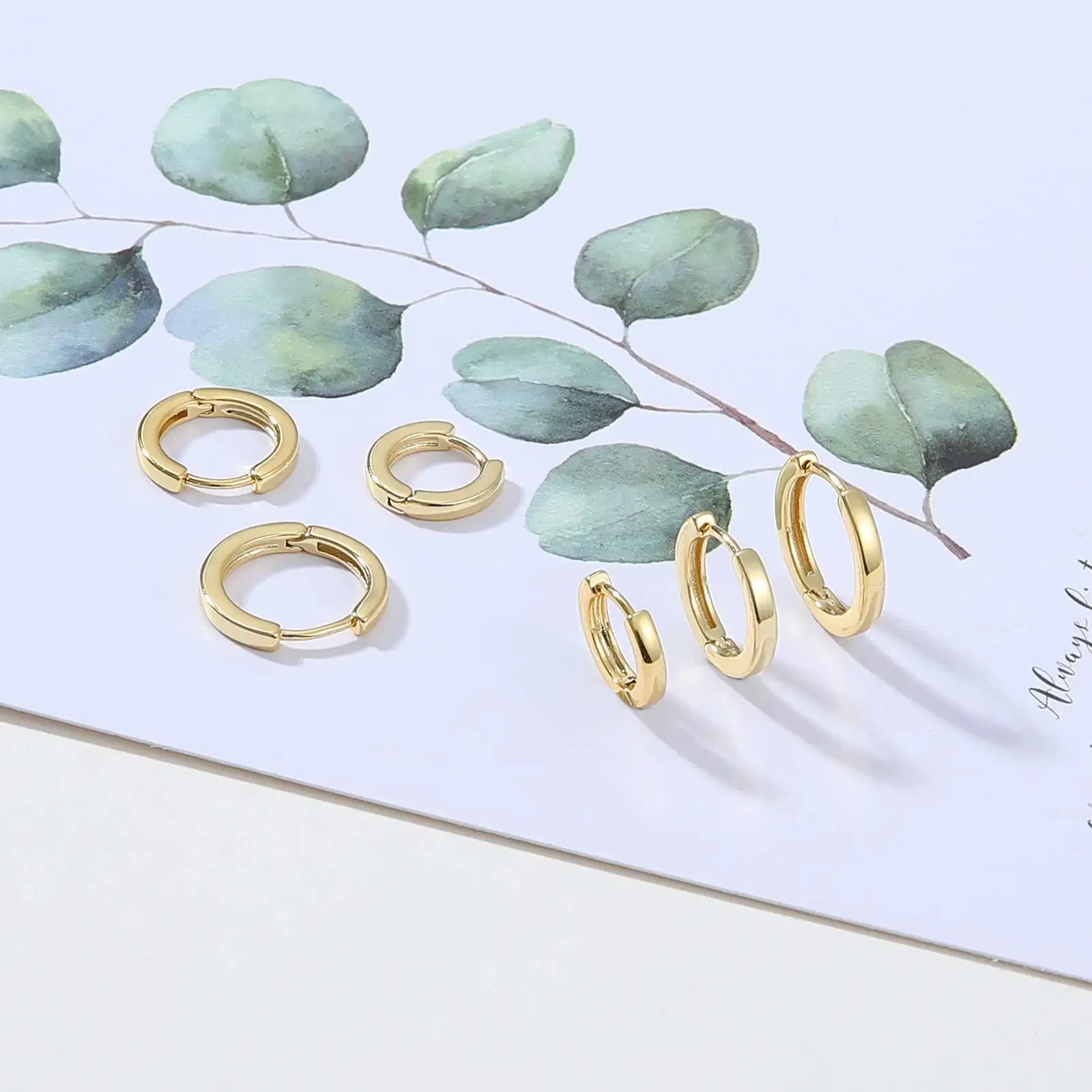 Metal Color: Pure Gold Color - Vonmoos New Women 3 Pairs Small Earrings Lady Classic 14K Gold Hoop Fashion Tiny Huggie Hoop Earrings Set Hypoallergenic Earring