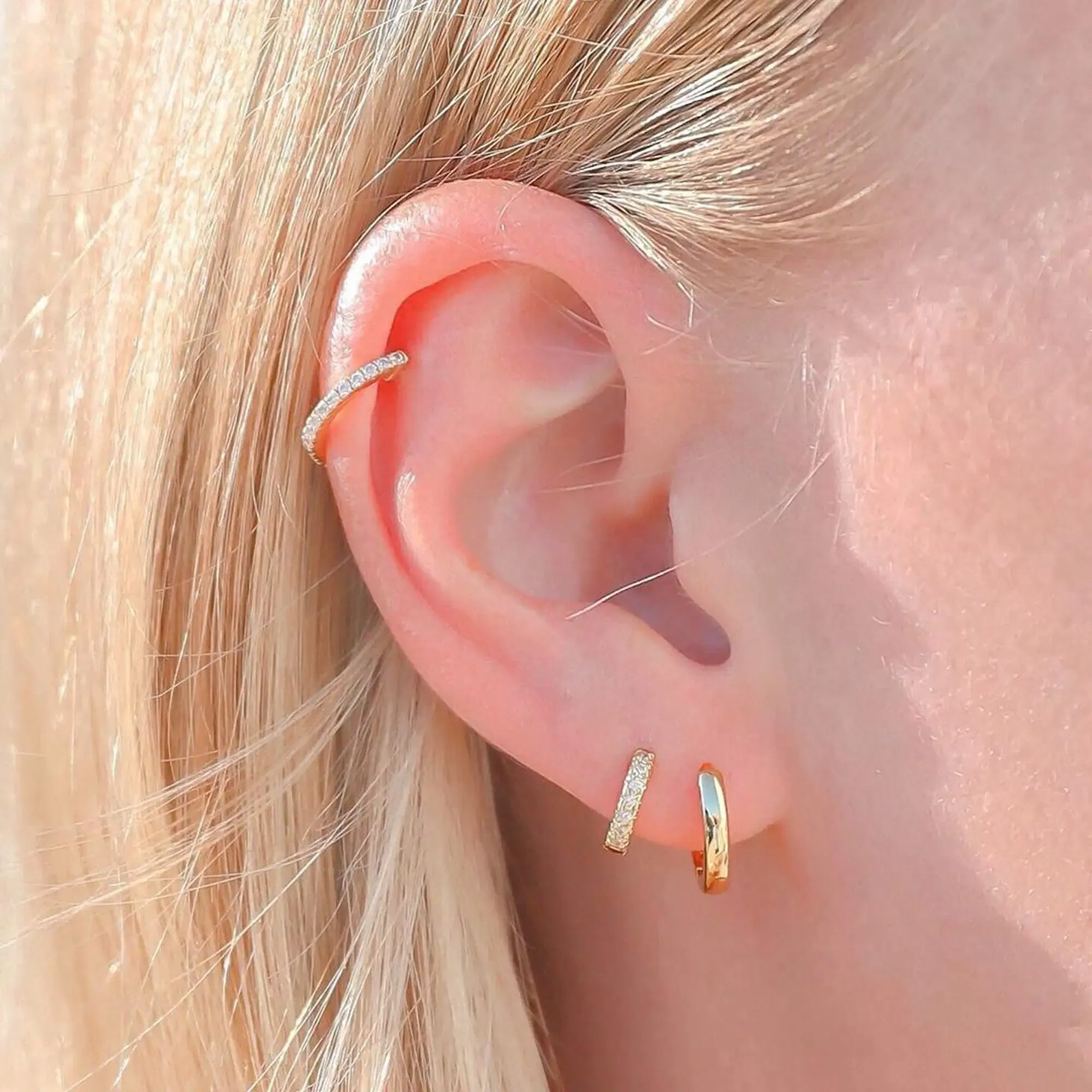 Metal Color: Pure Gold Color - Vonmoos New Women 3 Pairs Small Earrings Lady Classic 14K Gold Hoop Fashion Tiny Huggie Hoop Earrings Set Hypoallergenic Earring