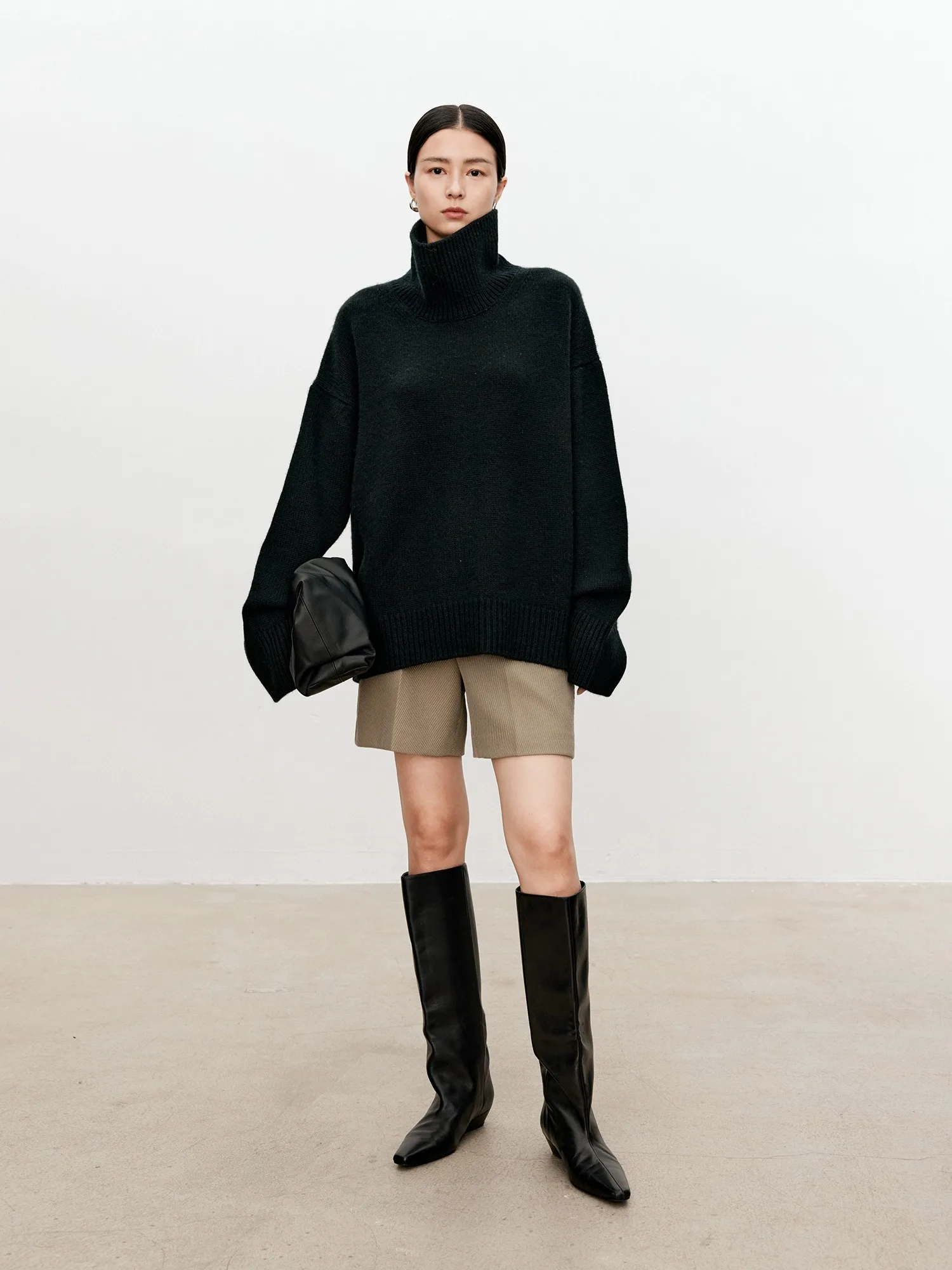 Color: black, Size: L, Ships From: CHINA - Turtleneck pure cashmere sweater female loose and thick languid lazy wind pullover sweater knitting base WOOL sweater
