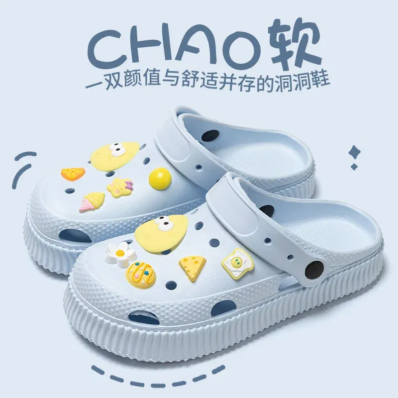 Color: LIGHT BLUE, Shoe Size: 38-39 - Shoes hole shoes girls wear outside couple bag head women cool slippers