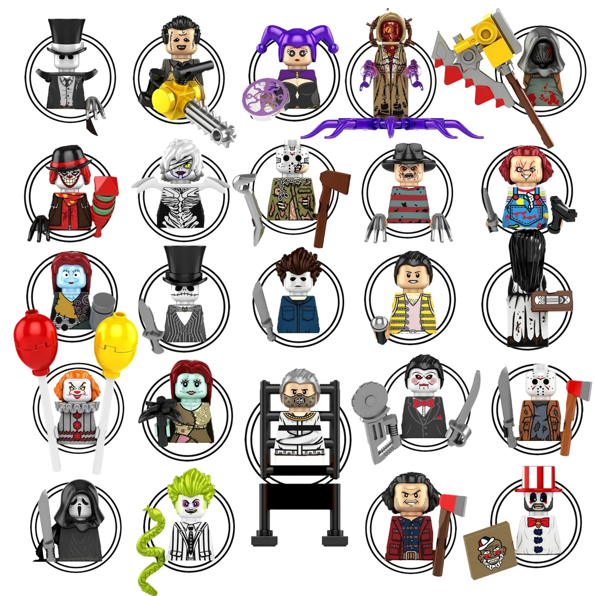Color: Light  Blue - 2025 Building Blocks KF6173 KF6175 KF6176 Halloween Horror Jason Sally Leather Face Jack Character Figures Bricks Children Toys
