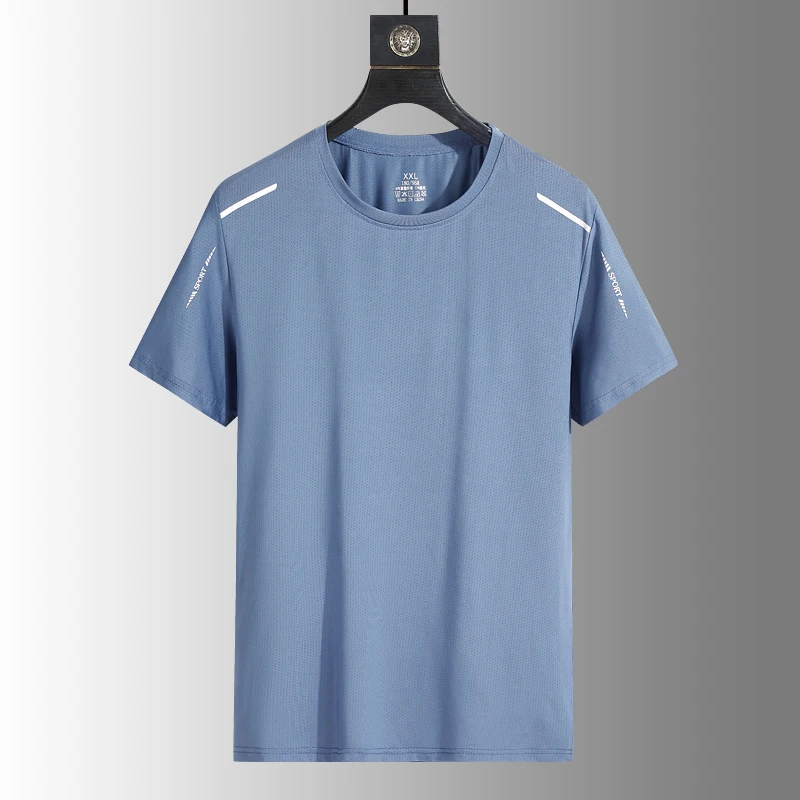 Color: Yellow, Size: M - Men's Silk Ice Round Collar T-shirt, Simple Running Fitness Suit, Breathable Thin T-shirt, Quick Dry T-shirt, Summer