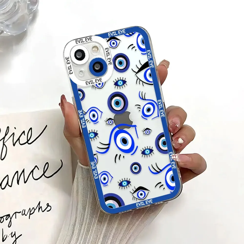 Color: Clear, Material: POLYESTER - Blue Evil Eye Phone Case For Samsung Galaxy S10 S20 S21 S22 S23 S24 FE Plus Ultra Note 20 Transparent TPU Case