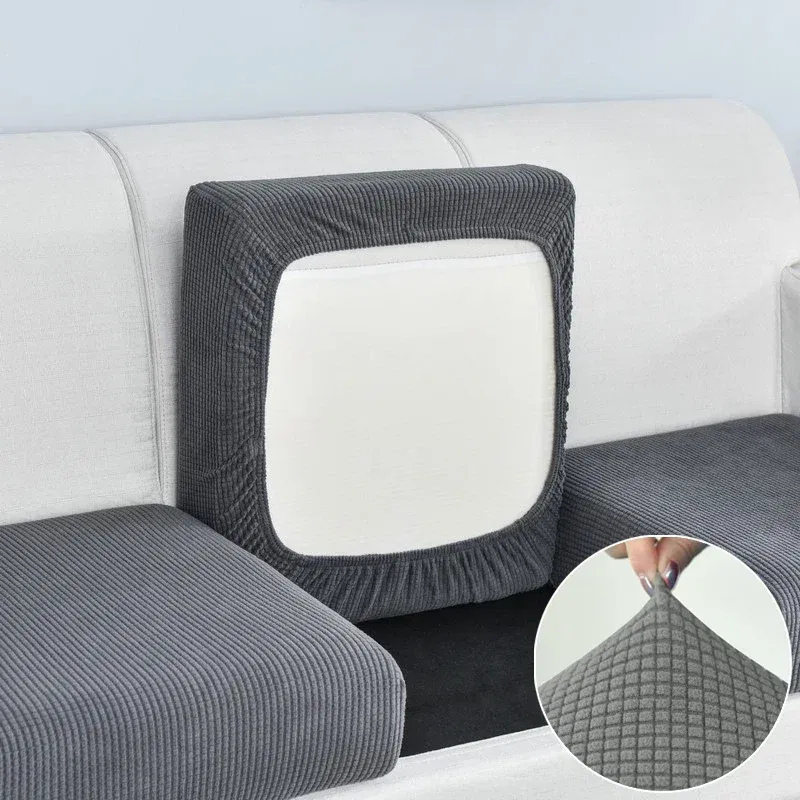 Color: MAIZE, Specification: 90*90cm - Jacquard Sofa Cushion Cover for Living Room Pets Kids Furniture Protector Polar Fleece Stretch Washable Removable Couch Covers