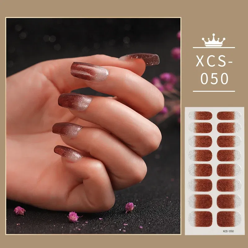 Color: Tran-Yellow - 1pc Nail Art Sticker Laser Shiny Sequins Polish Wraps Double Ended Adhesive Strips Fashion Stickers Manicure Decor