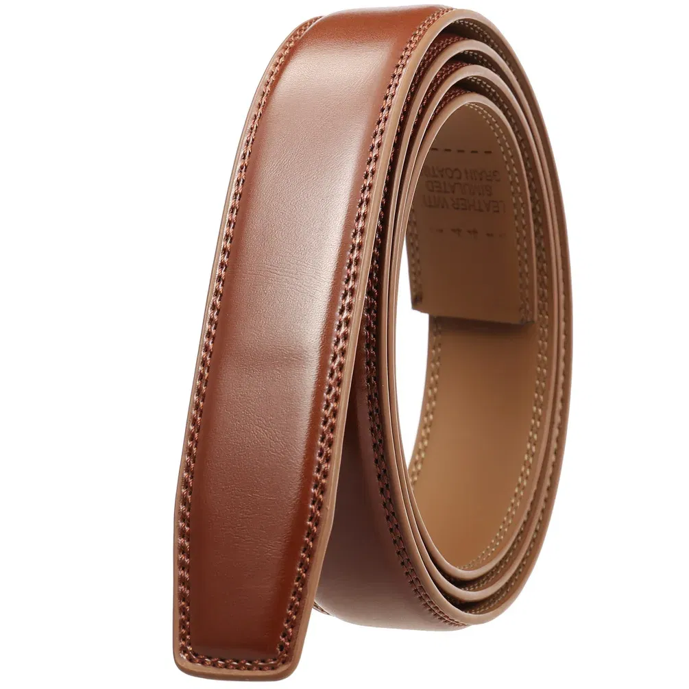 Color: Yellow, Belt Length: 95cm - 90-130cm Brand No Buckle 3.0cm Wide Genuine Leather Automatic Belt Body Strap Without Buckle Belts Men Good Quality No Holes