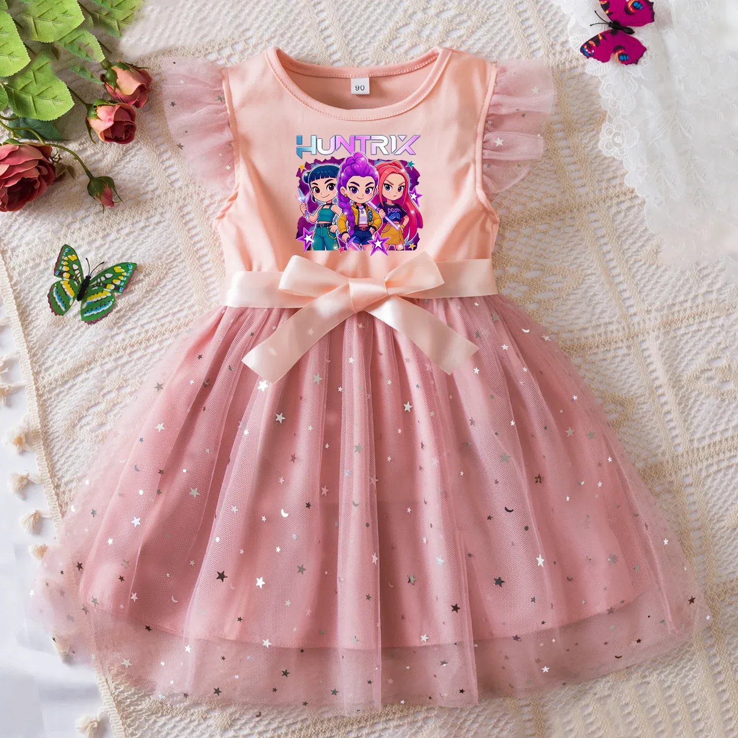Color: Khaki, Size: One Size, Height: 164 - KPop Demon Hunters Girls Dress Kids Party Halloween Carnival Birthday Party Clothes Princess Tutu Dresses Costume Children Gift