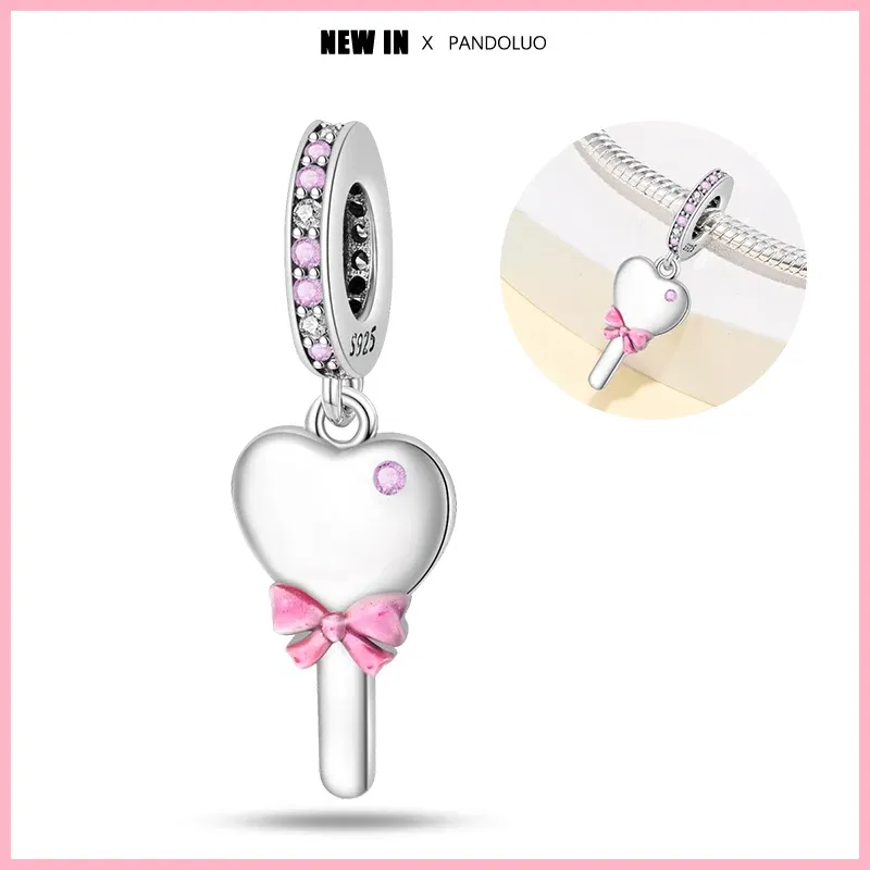 Color: Silver - 2024 New Fashion 925 Sterling Silver Crystal Slippers Barbie Series Charm Beads Suitable for Pandora Original Bracelet DIY Gift