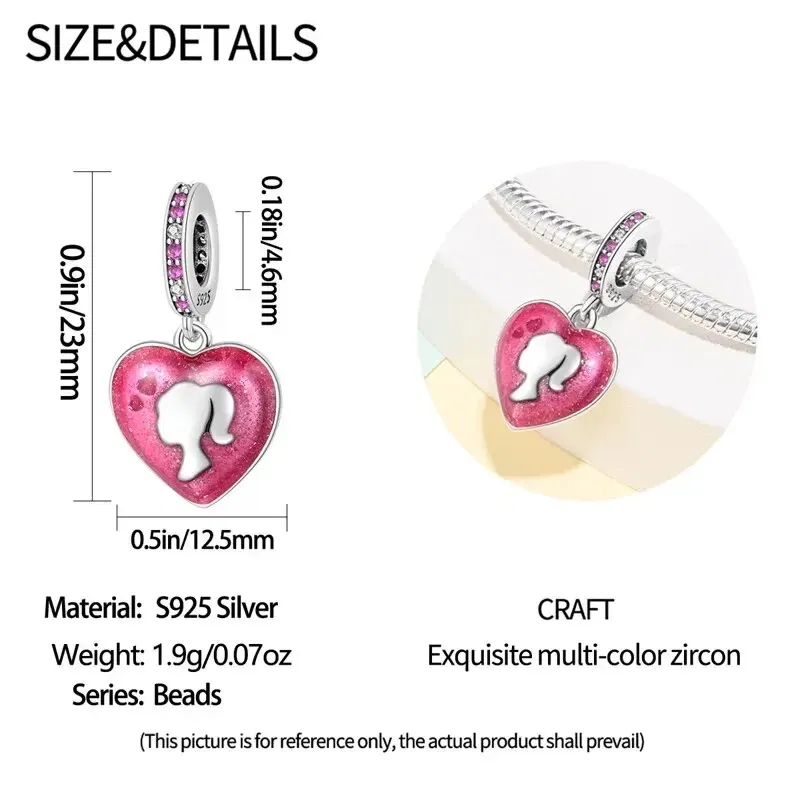 Color: Silver - 2024 New Fashion 925 Sterling Silver Crystal Slippers Barbie Series Charm Beads Suitable for Pandora Original Bracelet DIY Gift