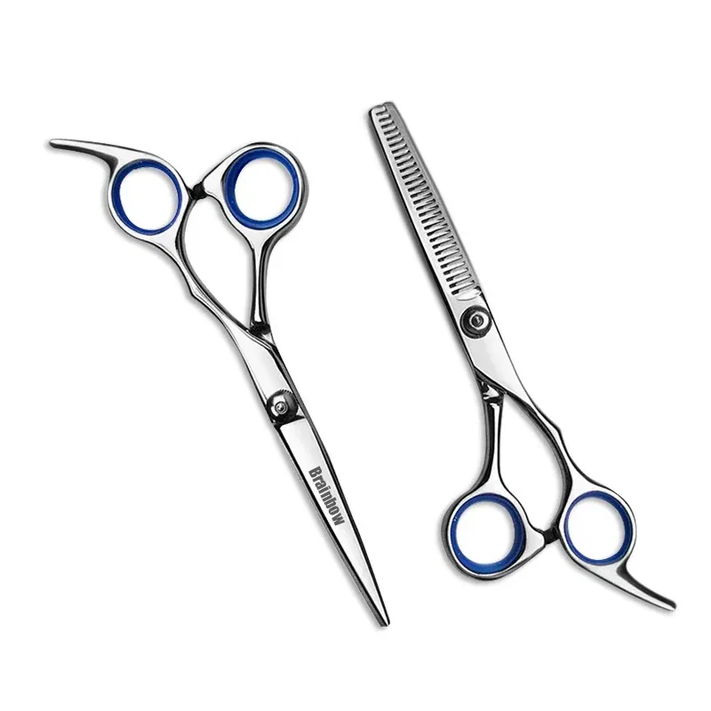 Color: black - Brainbow 6 inch Cutting Thinning Styling Tool Hair Scissors Stainless Steel Salon Hairdressing Shears Regular Flat Teeth Blades