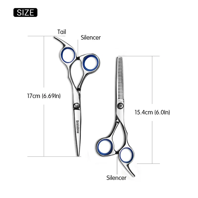 Color: black - Brainbow 6 inch Cutting Thinning Styling Tool Hair Scissors Stainless Steel Salon Hairdressing Shears Regular Flat Teeth Blades
