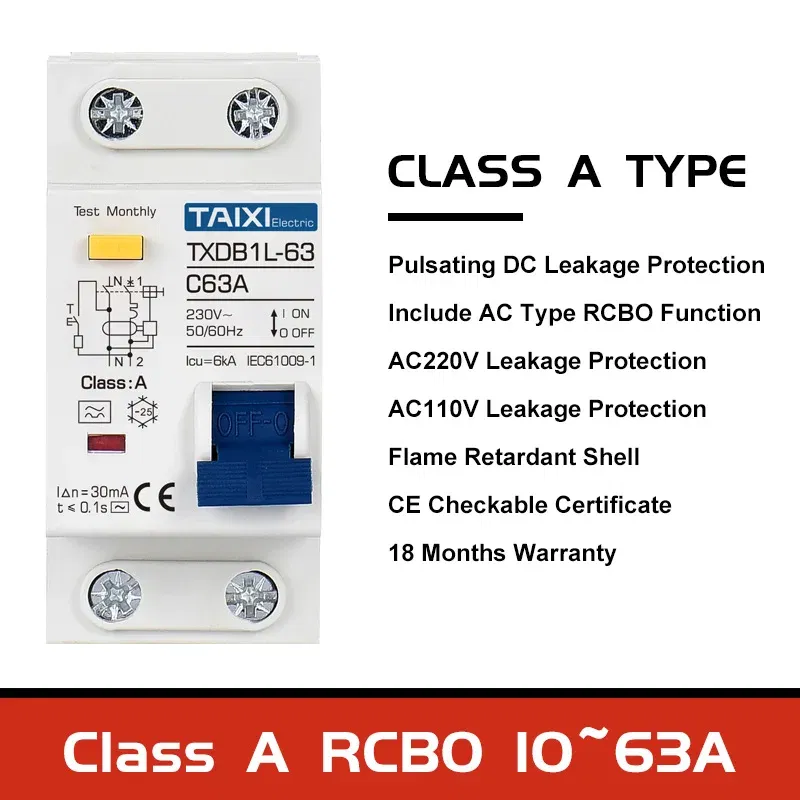 Rated Current: 40A, Ships From: CHINA, Poles Number: 1 - Type A AC CLASS Rcbo 110V 220V RCCB 10A 20A 40A 50A 63A 30mA Residual Current Circuit Breaker Leakage WIth Overload Protection