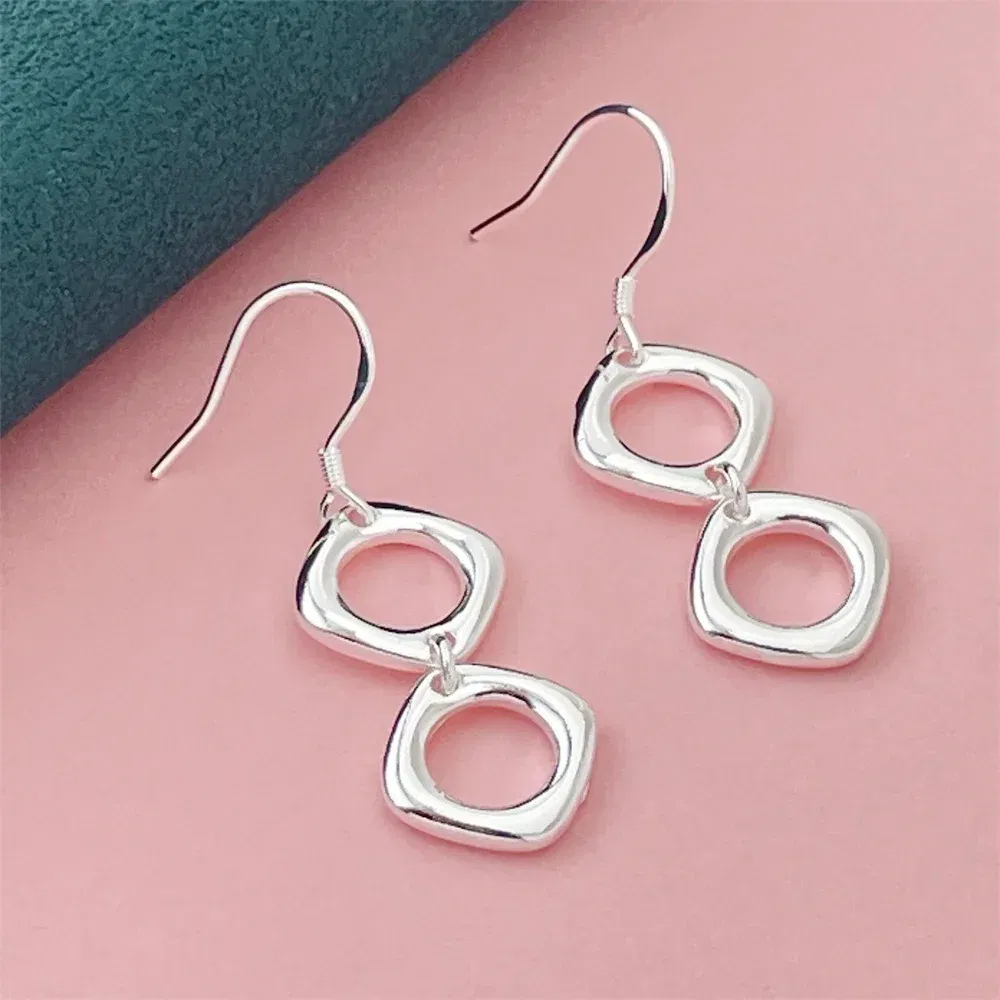 Gem Color: Dark purple - 925 Silver Heart Shape Earrings Women Exquisite Student Jewelry Accessories