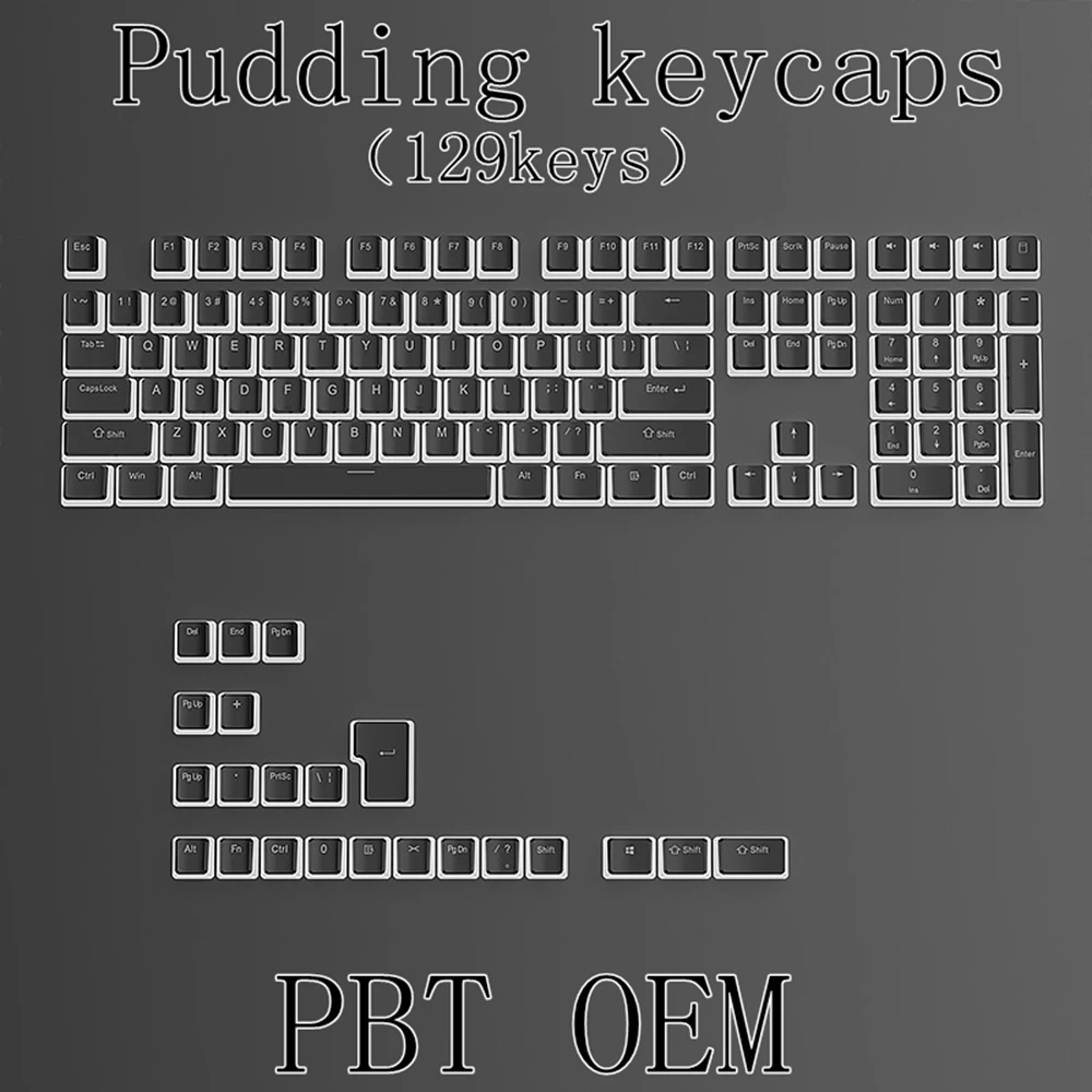 Color: BROWN - 129Keys Keyboard Keycap OEM Profile PBT Material Key Cap for Mx Hot Swap Mechanical Keyboard Switch Transparent Pudding Keycaps
